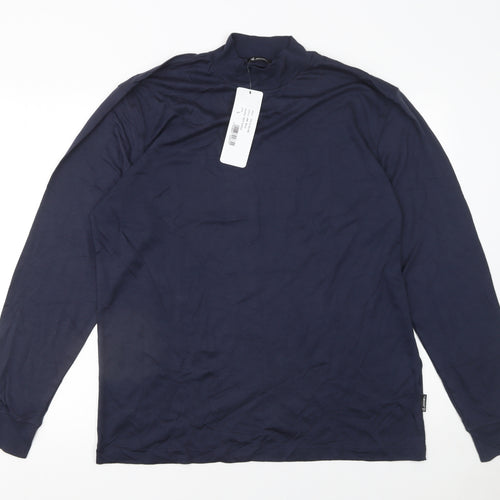 Jockey Men’s Blue Long Sleeve Mock Neck Cotton Jersey T-Shirt Size L