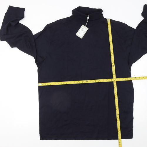Lyle & Scott Men's Blue XL Long Sleeve Roll Neck Cotton T-Shirt