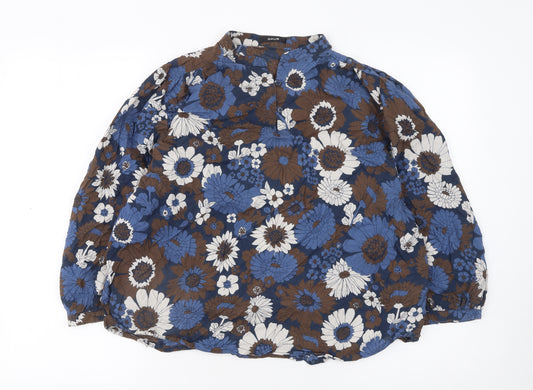 Opus Womens Blue Floral Cotton Long Sleeve Blouse Size 10