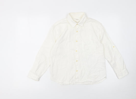 ZARA Boys White Cotton Linen Long Sleeve Button-Up Shirt 8 Years