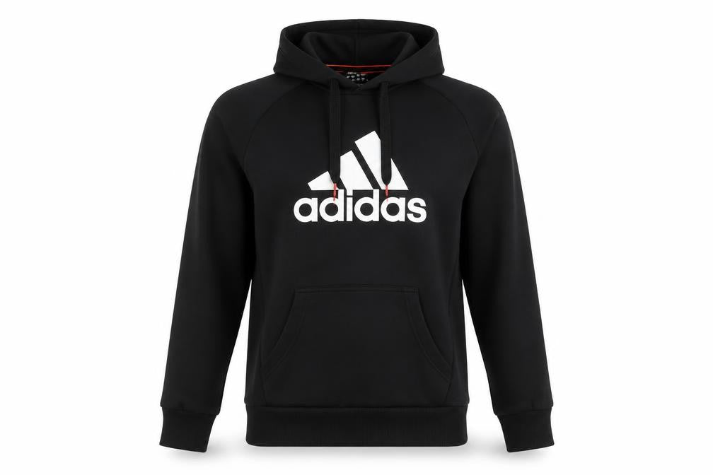 Front view of Adidas Men's Black Pullover Hoodie Small Logo Sportswear