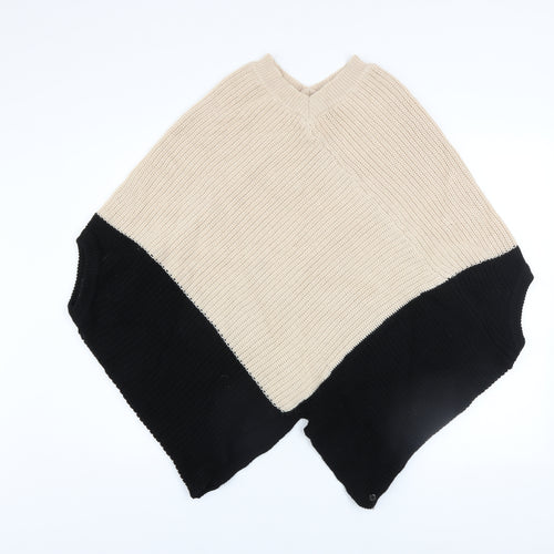 Pennyblack Women Beige Black Wool Cape Poncho Jumper L