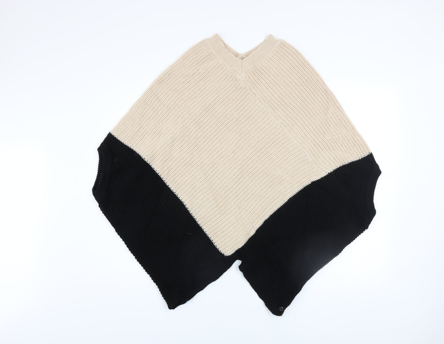 Pennyblack Women Beige Black Wool Cape Poncho Jumper L