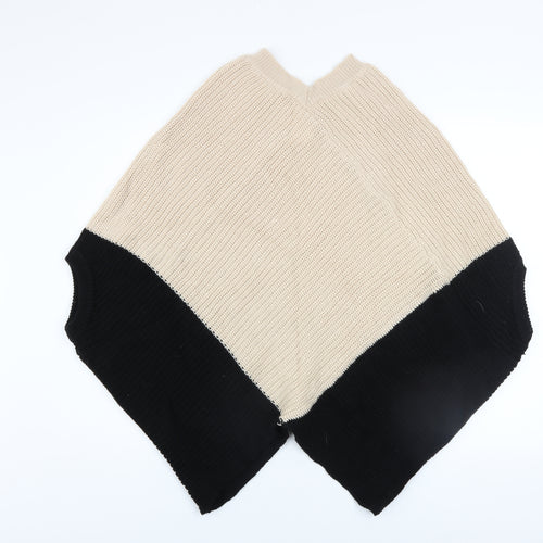 Pennyblack Women Beige Black Wool Cape Poncho Jumper L