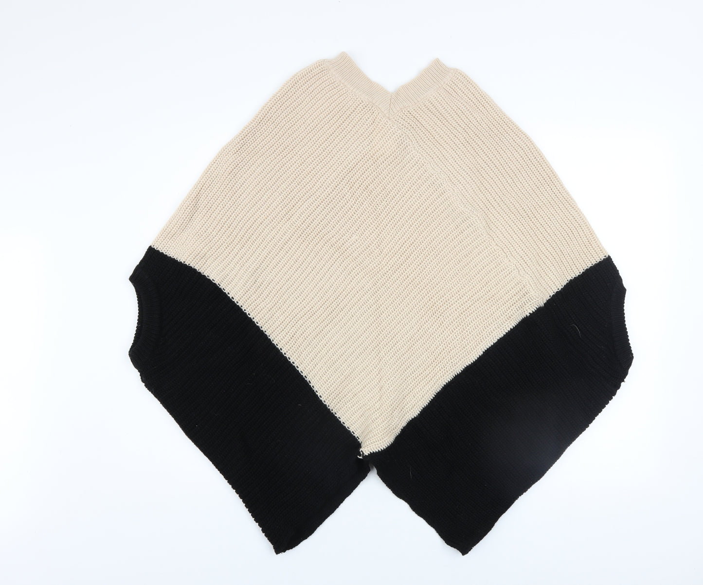 Pennyblack Women Beige Black Wool Cape Poncho Jumper L