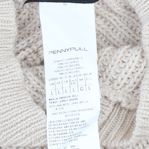Pennyblack Women Beige Black Wool Cape Poncho Jumper L