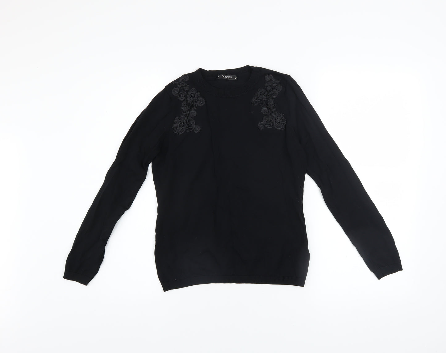 Dunnes Womens Black Embroidered Crew Neck Long Sleeve Jumper Size 8