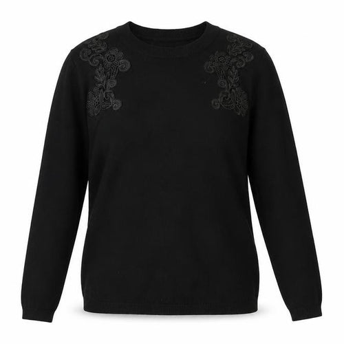 Dunnes Womens Black Embroidered Crew Neck Long Sleeve Jumper Size 8