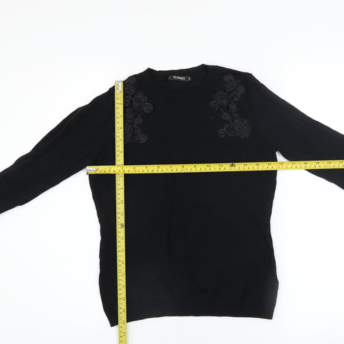 Dunnes Womens Black Embroidered Crew Neck Long Sleeve Jumper Size 8