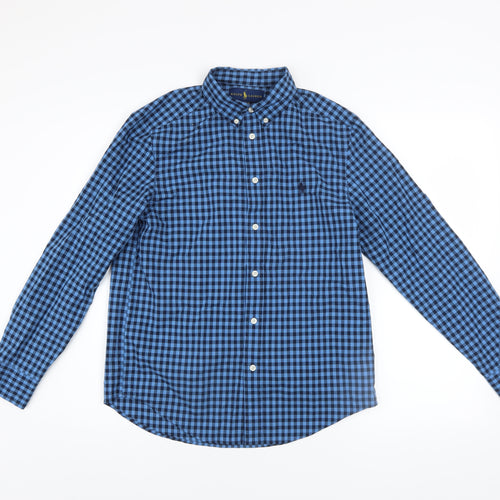 Ralph Lauren Boys Blue Check Button-Up Long Sleeve Shirt Size 14-16