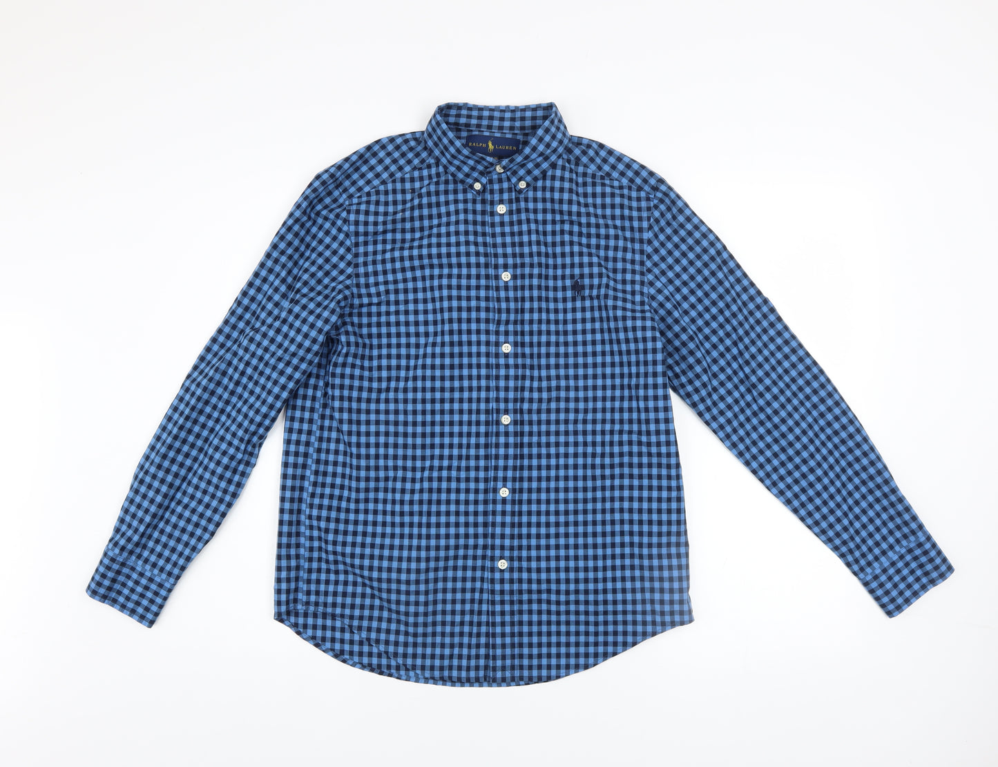 Ralph Lauren Boys Blue Check Button-Up Long Sleeve Shirt Size 14-16