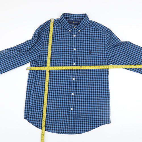 Ralph Lauren Boys Blue Check Button-Up Long Sleeve Shirt Size 14-16