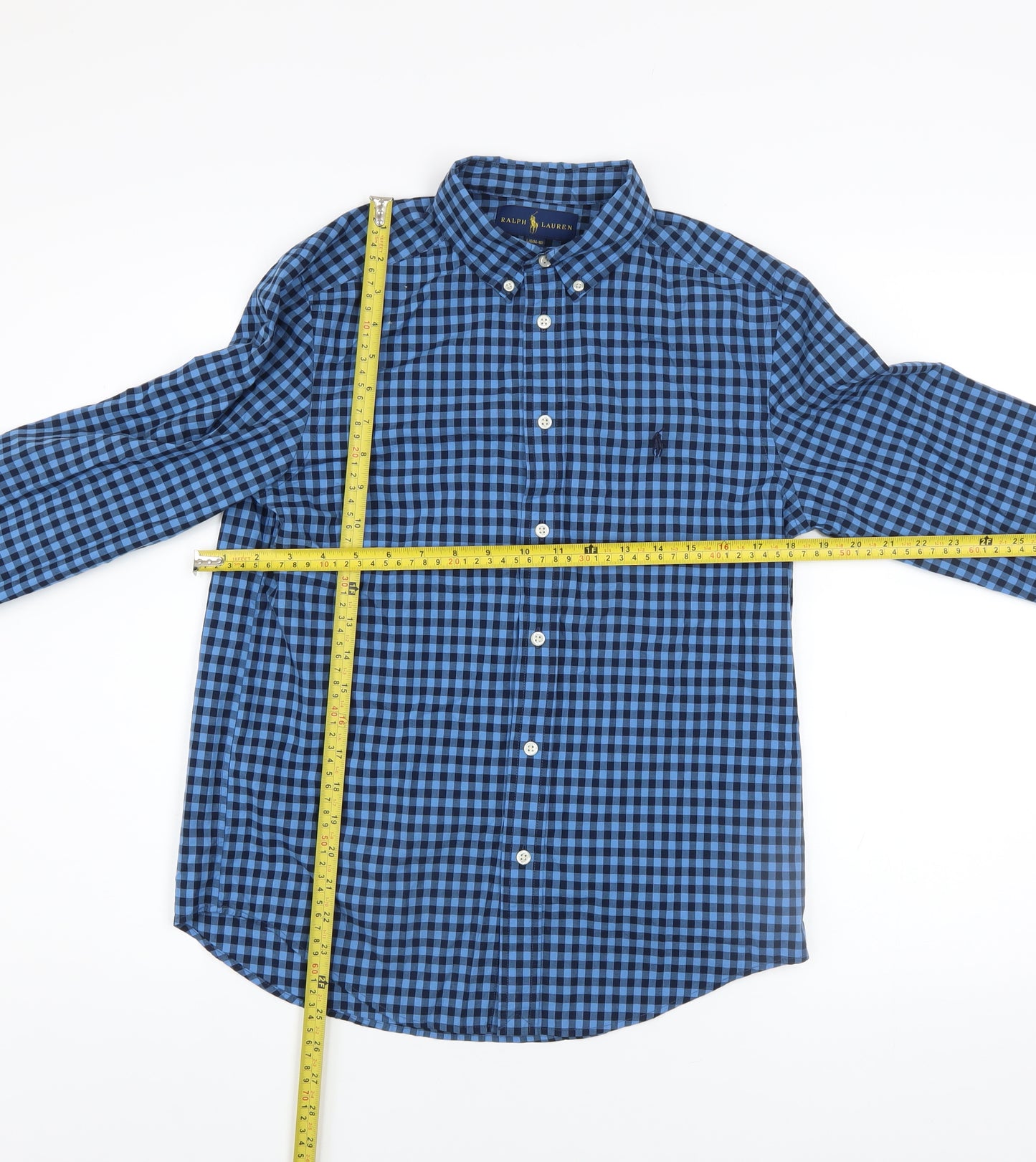 Ralph Lauren Boys Blue Check Button-Up Long Sleeve Shirt Size 14-16