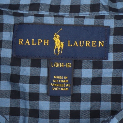 Ralph Lauren Boys Blue Check Button-Up Long Sleeve Shirt Size 14-16