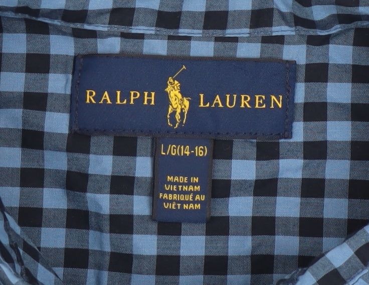 Ralph Lauren Boys Blue Check Button-Up Long Sleeve Shirt Size 14-16