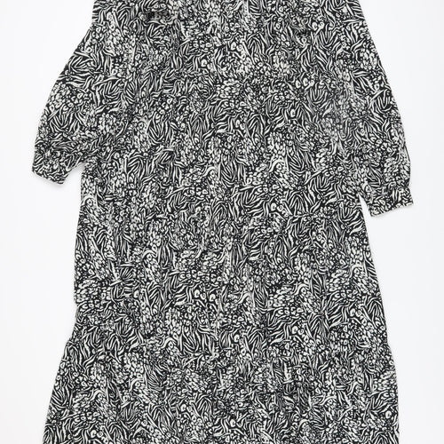 Topshop Women's Black Animal Print Midi Fit & Flare Dress Size 10