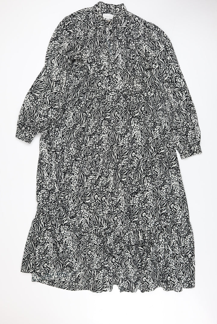 Topshop Women's Black Animal Print Midi Fit & Flare Dress Size 10
