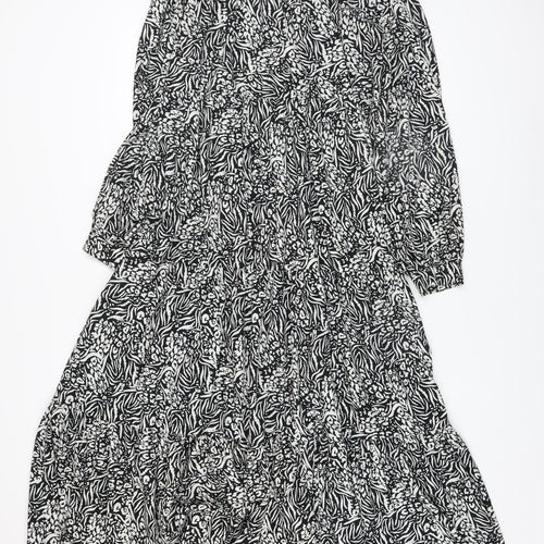 Topshop Women's Black Animal Print Midi Fit & Flare Dress Size 10