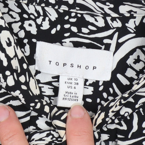 Topshop Women's Black Animal Print Midi Fit & Flare Dress Size 10