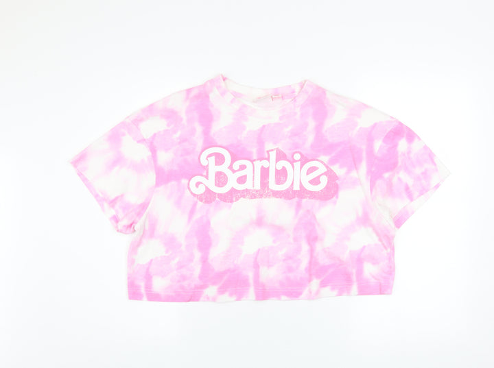 Barbie The Movie Pink Tie-Dye Cropped T-Shirt Women's L Trendy Casual Top