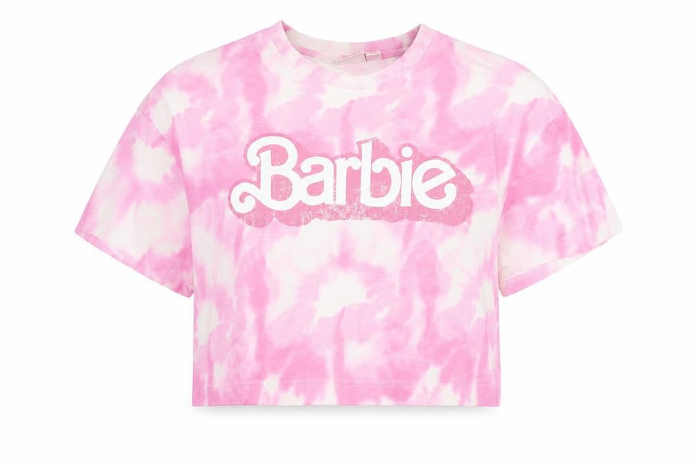 Barbie The Movie Pink Tie-Dye Cropped T-Shirt Women's L Trendy Casual Top