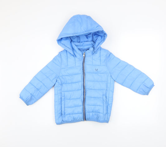 Crew Clothing Boys Blue Hooded Puffer Jacket 4-5 Years Lightweight Winter Coat