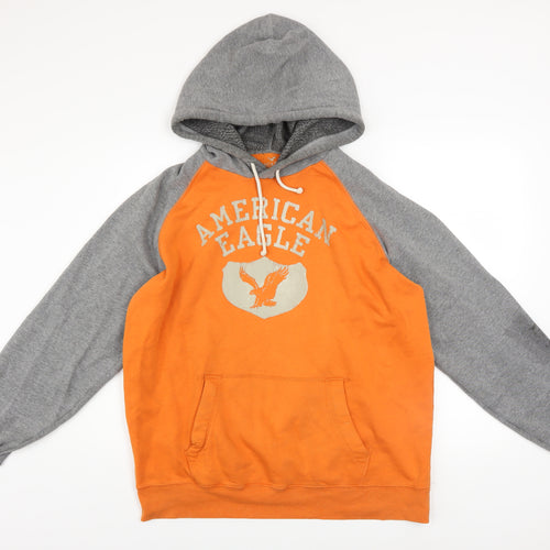 American Eagle Men's Orange Grey Hoodie L Classic Fit Pullover