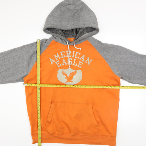 American Eagle Men's Orange Grey Hoodie L Classic Fit Pullover