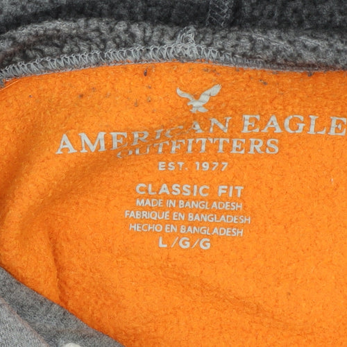 American Eagle Men's Orange Grey Hoodie L Classic Fit Pullover