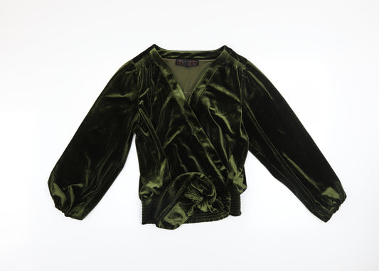 Fat Face Womens Green Velvet Wrap Blouse UK 14 Long Sleeve