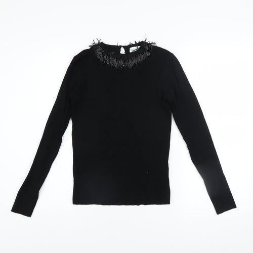 Warehouse Women’s Black Beaded Neck Long Sleeve Jumper Size 12