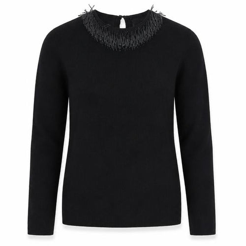 Warehouse Women’s Black Beaded Neck Long Sleeve Jumper Size 12