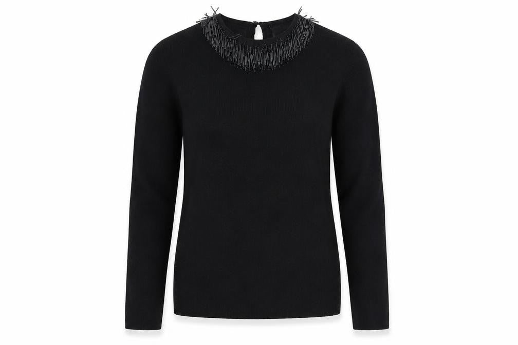 Warehouse Women’s Black Beaded Neck Long Sleeve Jumper Size 12
