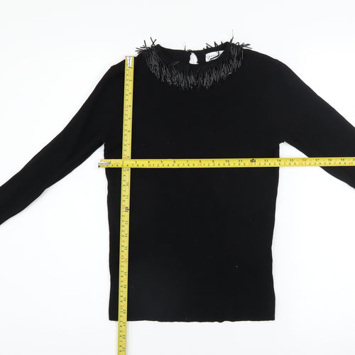Warehouse Women’s Black Beaded Neck Long Sleeve Jumper Size 12