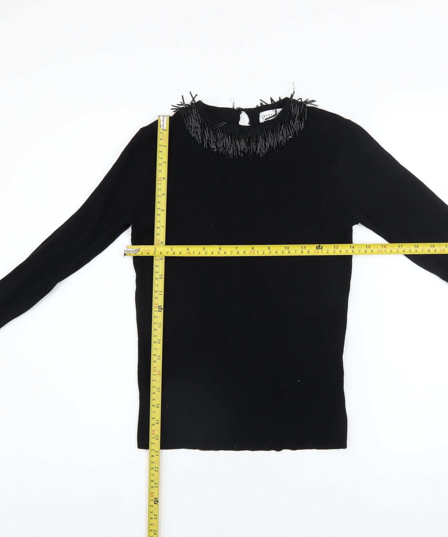 Warehouse Women’s Black Beaded Neck Long Sleeve Jumper Size 12