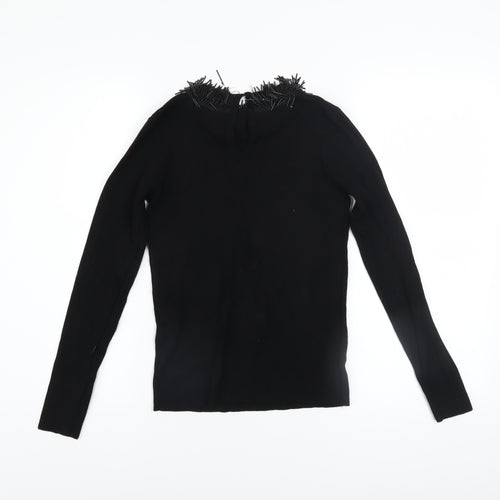 Warehouse Women’s Black Beaded Neck Long Sleeve Jumper Size 12