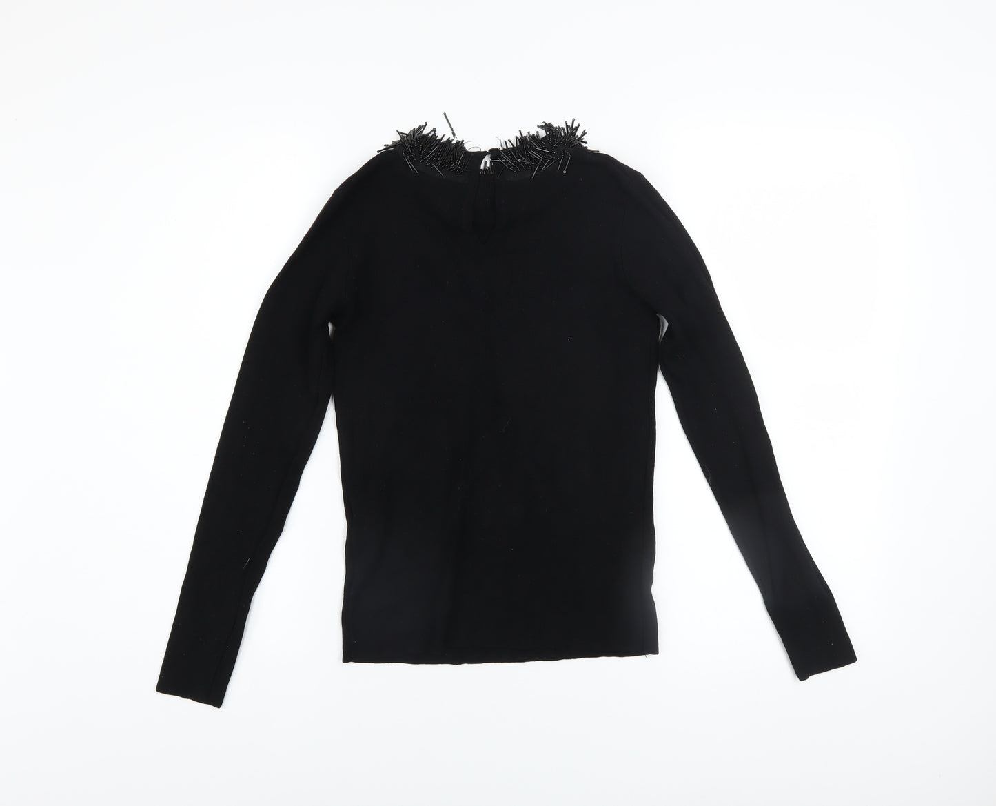 Warehouse Women’s Black Beaded Neck Long Sleeve Jumper Size 12