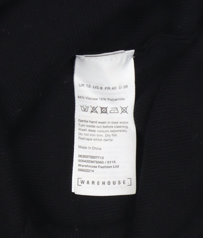 Warehouse Women’s Black Beaded Neck Long Sleeve Jumper Size 12