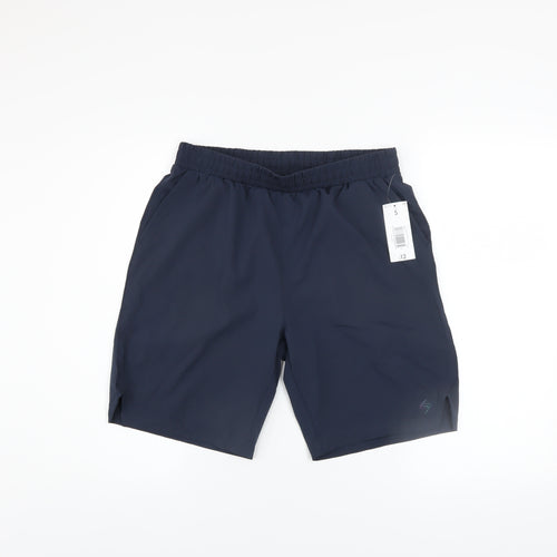 Souluxe Men's Navy Blue Small Athletic Shorts, Elastic Waist, Quick Dry