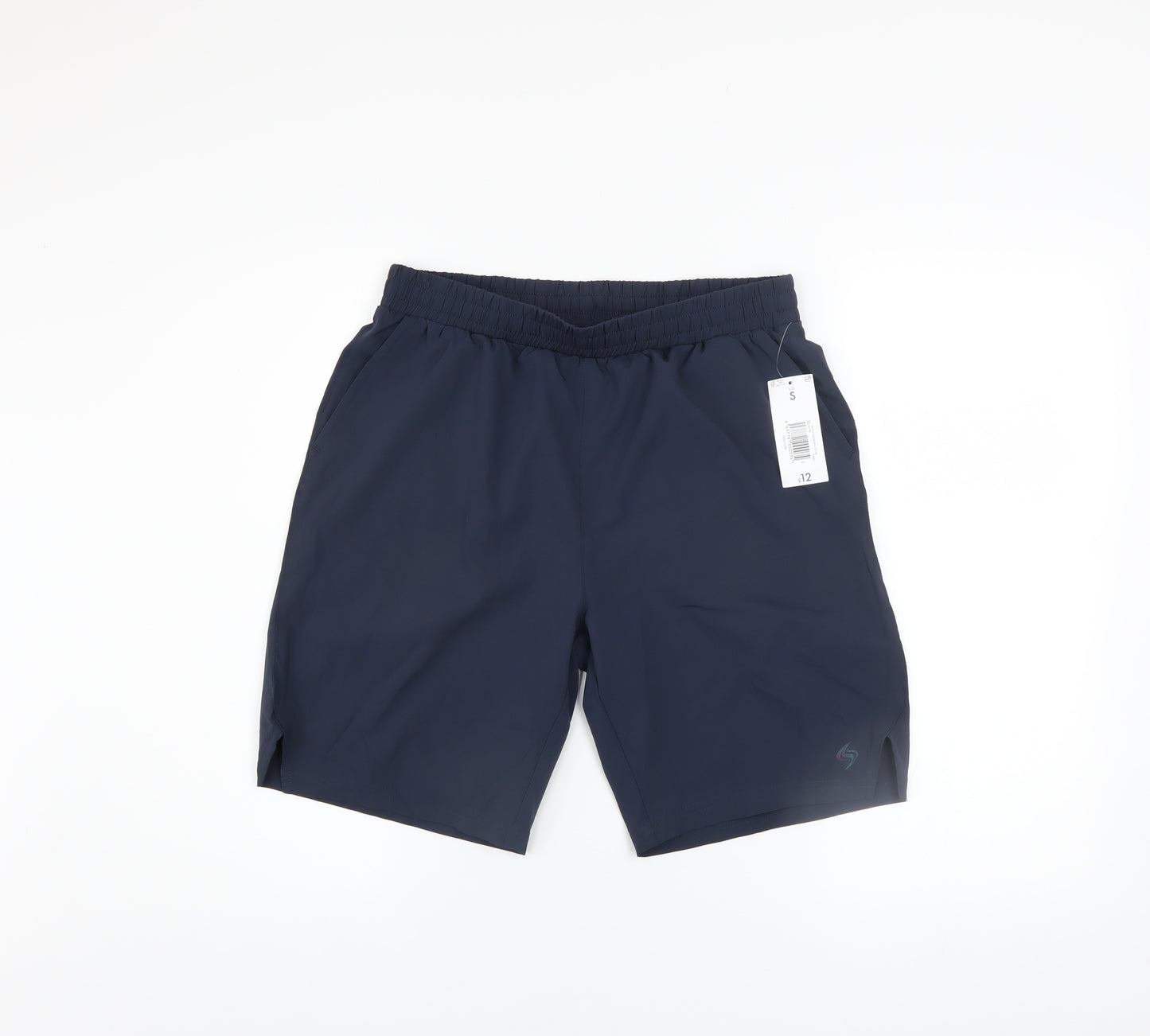 Souluxe Men's Navy Blue Small Athletic Shorts, Elastic Waist, Quick Dry