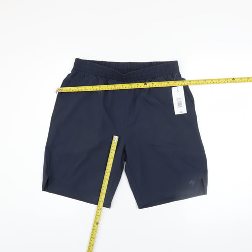 Souluxe Men's Navy Blue Small Athletic Shorts, Elastic Waist, Quick Dry