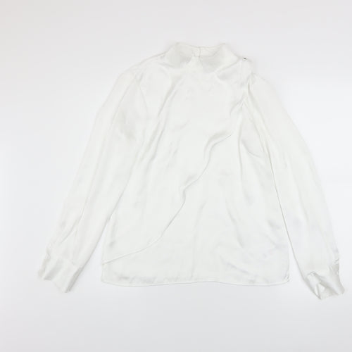 Savida Women’s White High Neck Long Sleeve Satin Blouse XS