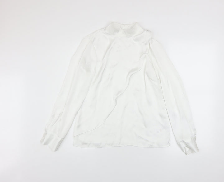 Savida Women’s White High Neck Long Sleeve Satin Blouse XS