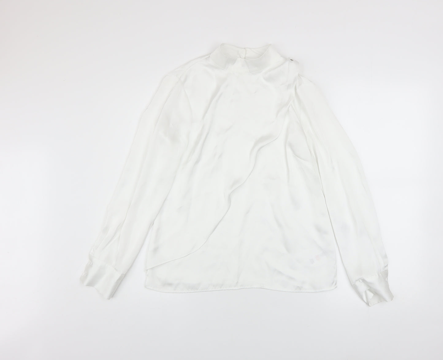Savida Women’s White High Neck Long Sleeve Satin Blouse XS