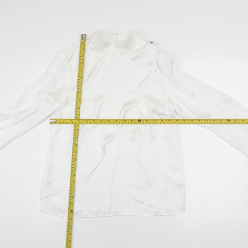 Savida Women’s White High Neck Long Sleeve Satin Blouse XS