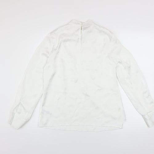 Savida Women’s White High Neck Long Sleeve Satin Blouse XS