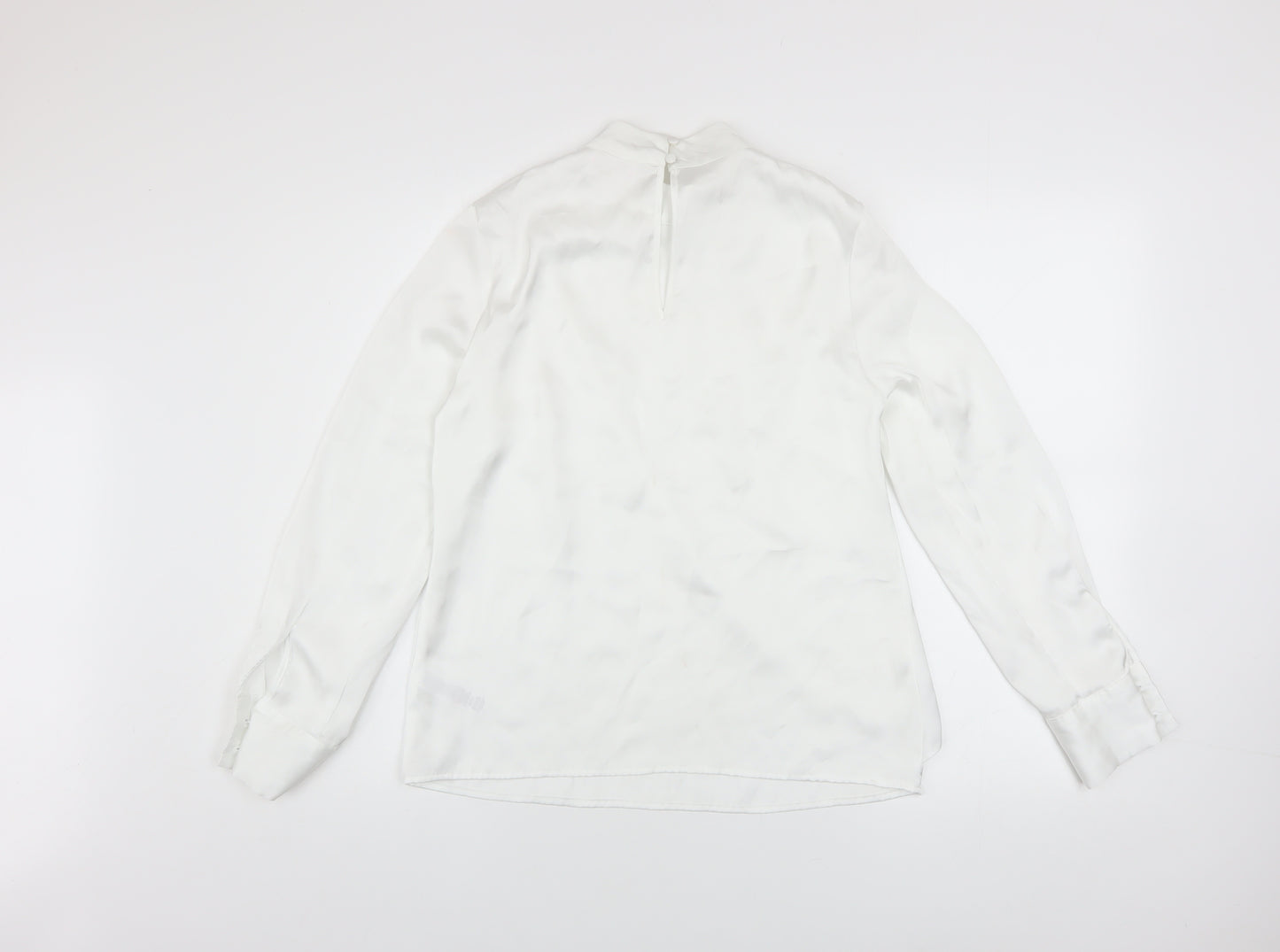 Savida Women’s White High Neck Long Sleeve Satin Blouse XS