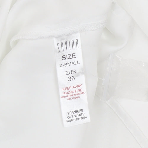 Savida Women’s White High Neck Long Sleeve Satin Blouse XS