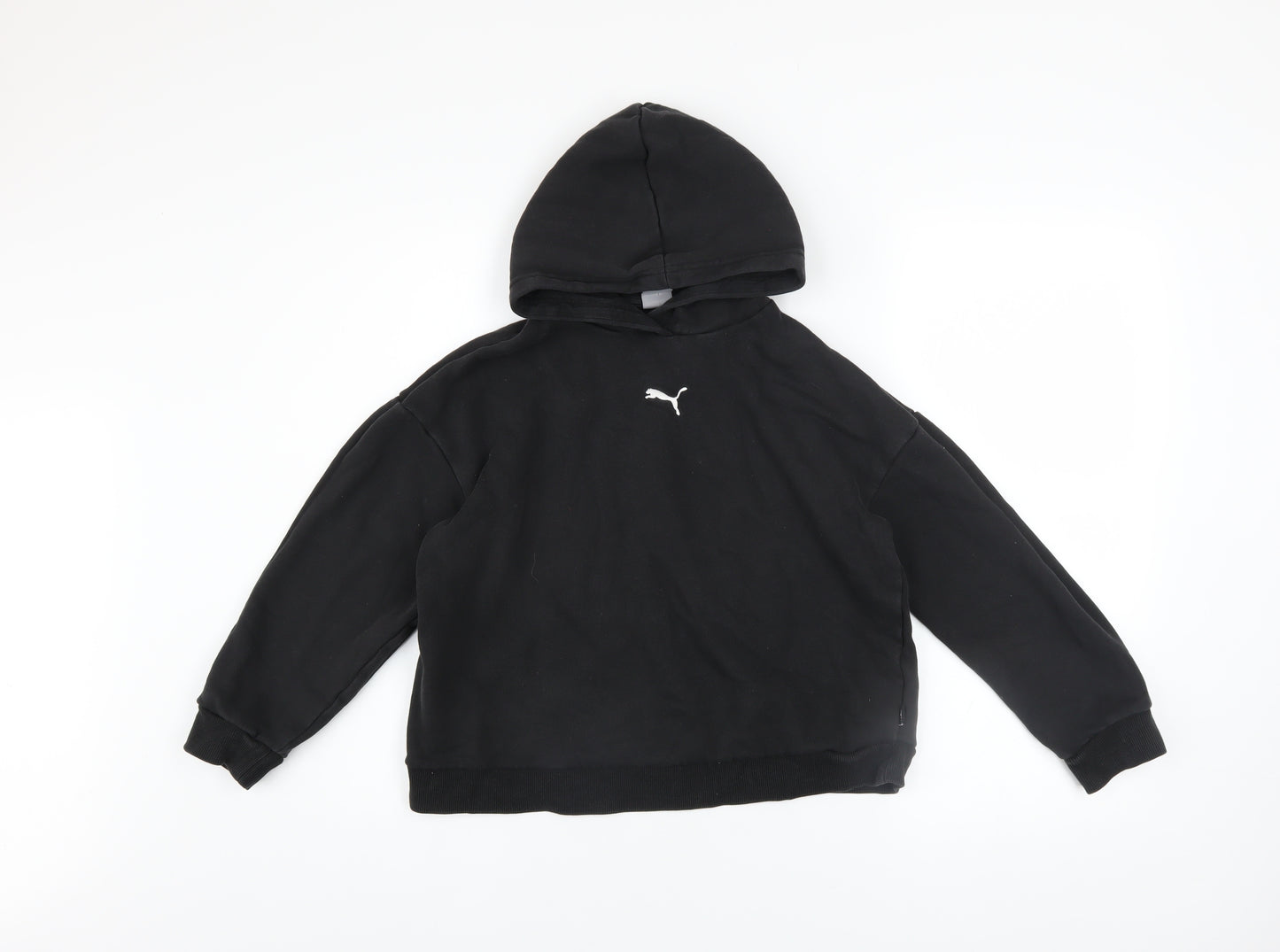 Puma Boys Black 13-14 Years Pullover Hoodie Cotton Blend Logo Sweatshirt