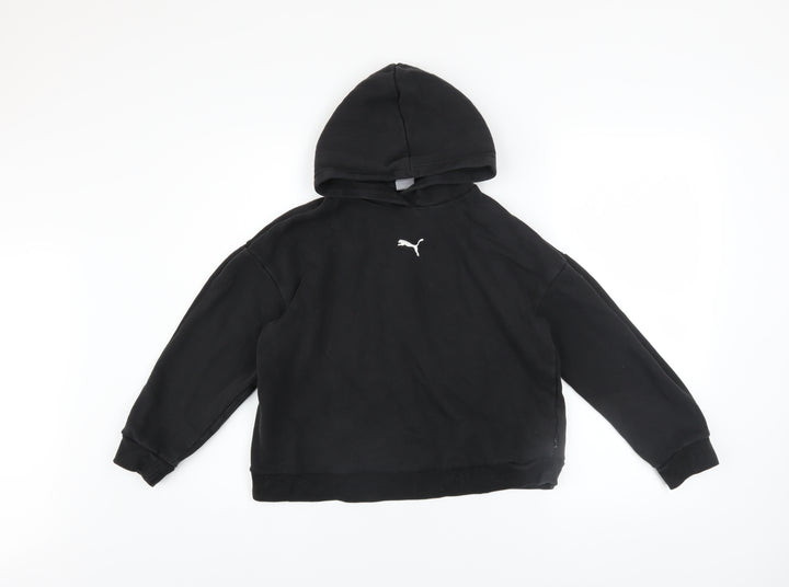 Puma Boys Black 13-14 Years Pullover Hoodie Cotton Blend Logo Sweatshirt